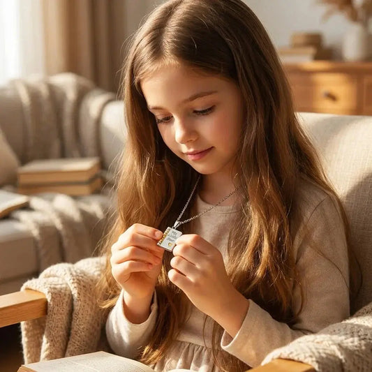 Young Girl Wearing Sentimental Star Locket Necklace Gift