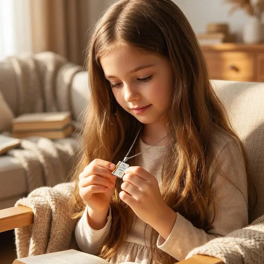 Young Girl Wearing Sentimental Star Locket Necklace Gift