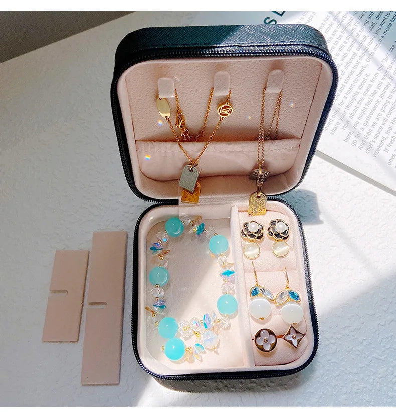 Mini Travel Jewelry Case with 5 Pairs Gold Huggie Earrings – Gift Set