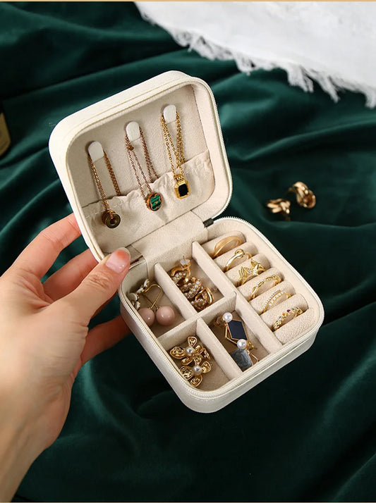 Mini Travel Jewelry Case with 5 Pairs Gold Huggie Earrings – Gift Set