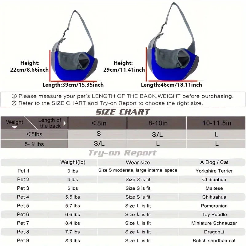 Hands-Free Pet Sling Carrier – Breathable Mesh for Small Dogs and Cats