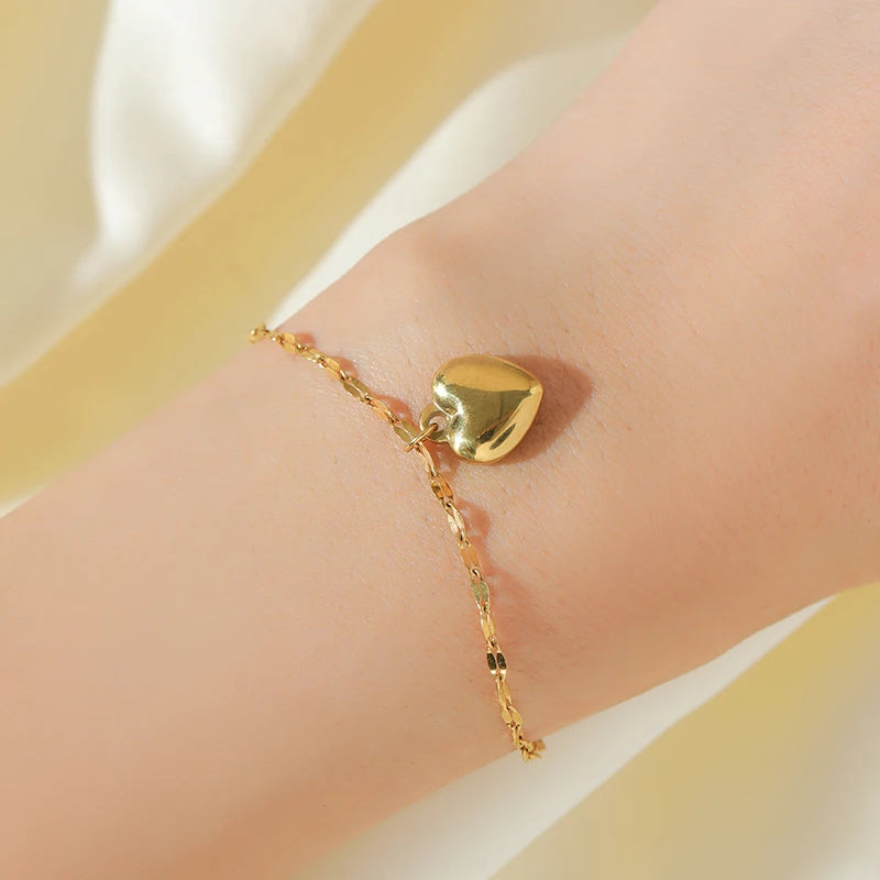 Gold Heart Jewelry Set – Necklace, Bracelet & Earrings Gift for Her