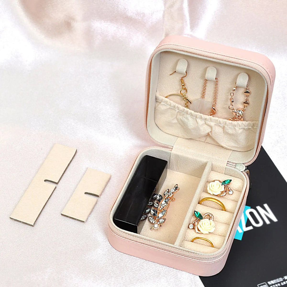 Mini Travel Jewelry Case with 5 Pairs Gold Huggie Earrings – Gift Set