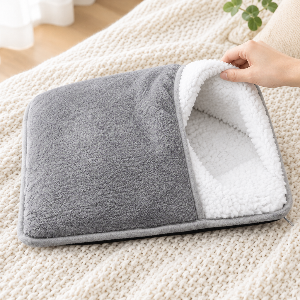 Roomy flannel pocket of the Cozora foot warmer with soft sherpa lining