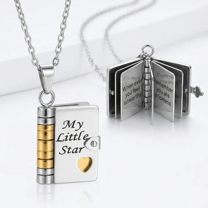 My Little Star Book-Shaped Locket Necklace Stainless Steel
