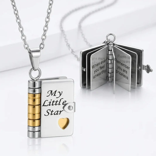 My Little Star Book-Shaped Locket Necklace Stainless Steel