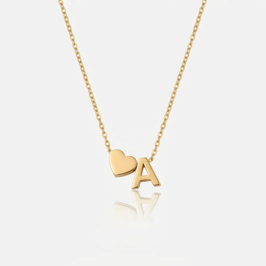 Gold Dainty Initial Heart Pendant Necklace Personalized Jewelry