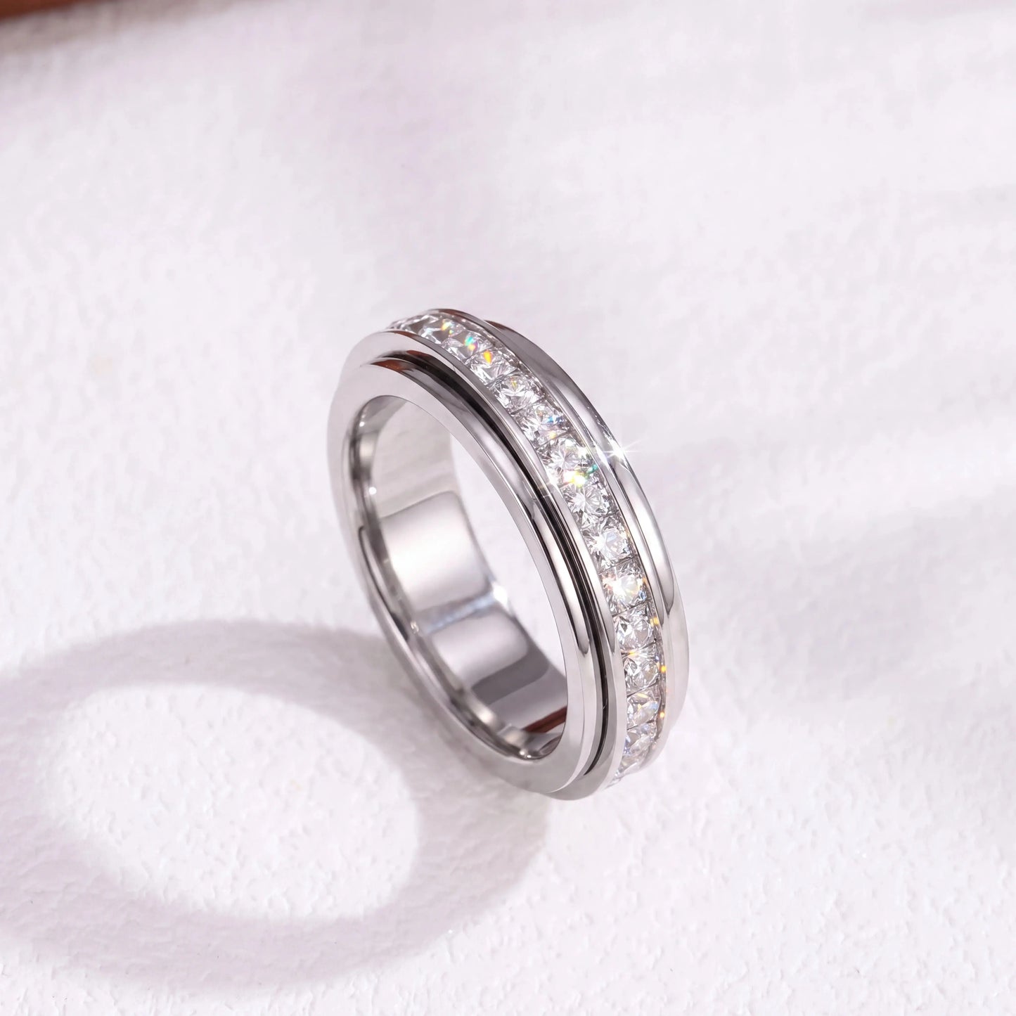 Silver CalmSpin anxiety fidget spinner ring for women
