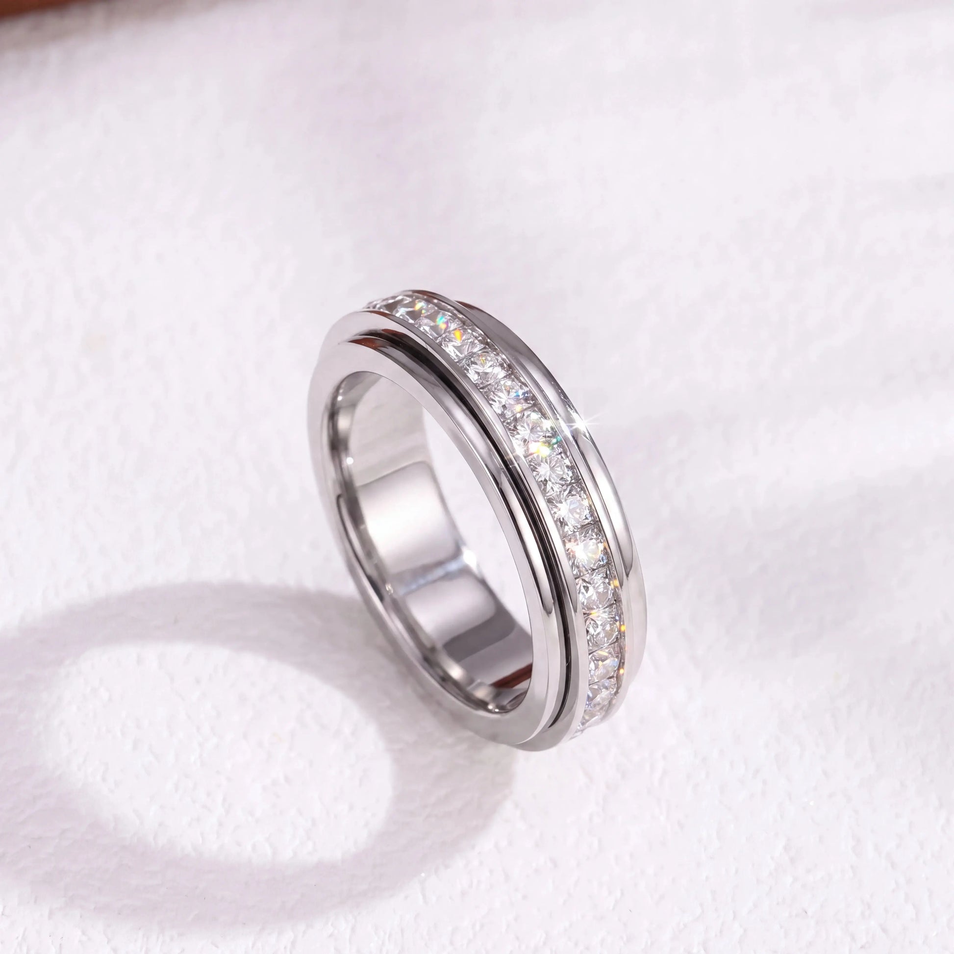 Silver CalmSpin anxiety fidget spinner ring for women