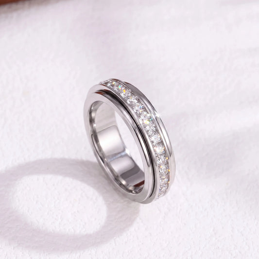 Silver CalmSpin anxiety fidget spinner ring for women