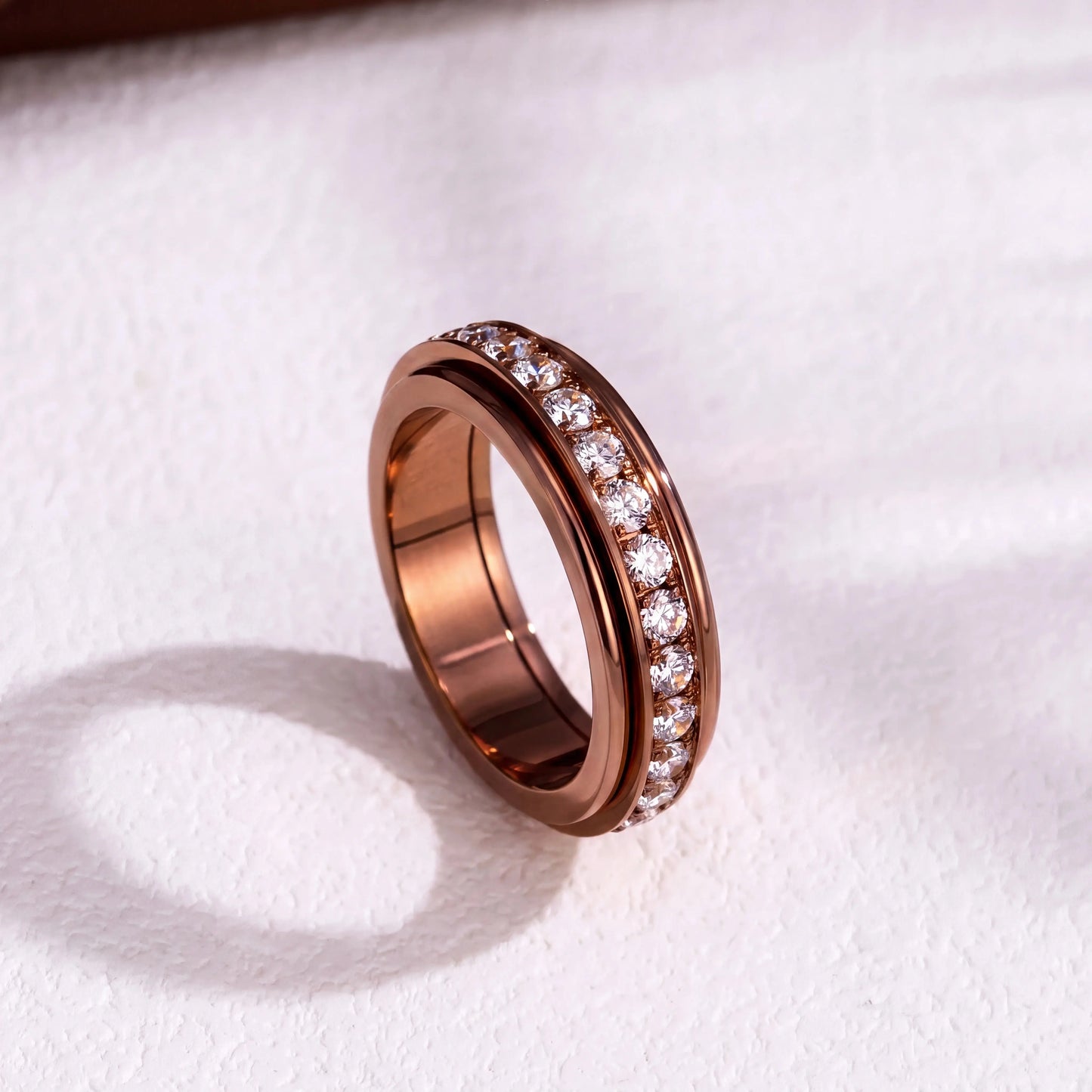 Rose gold anti stress spinner ring waterproof stainless steel