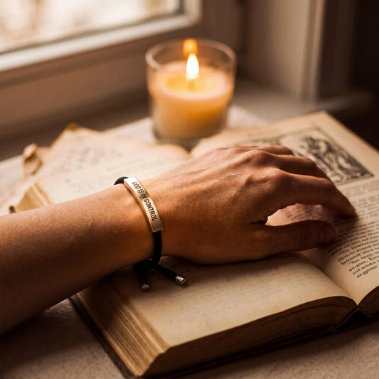 Christian faith daily reminder cord bracelet on wrist
