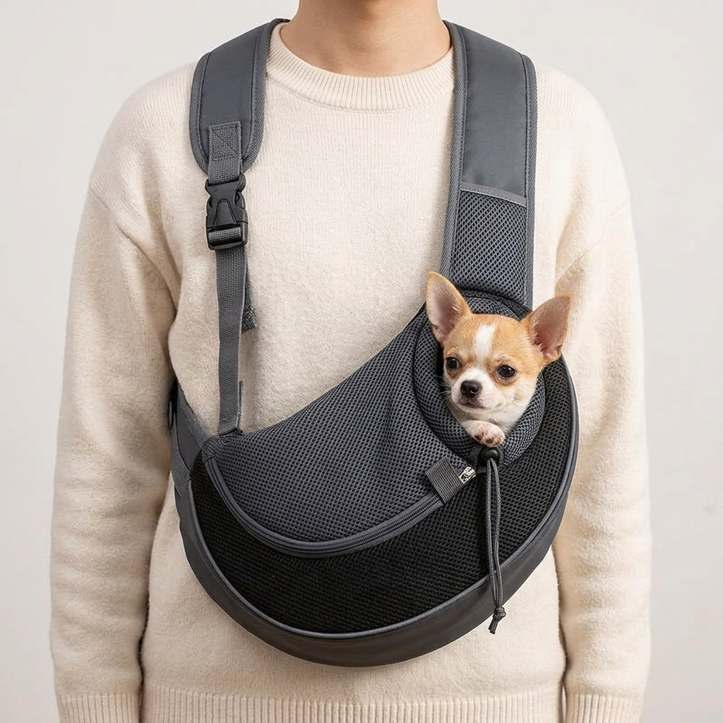 Hands-Free Pet Sling Carrier – Breathable Mesh for Small Dogs and Cats