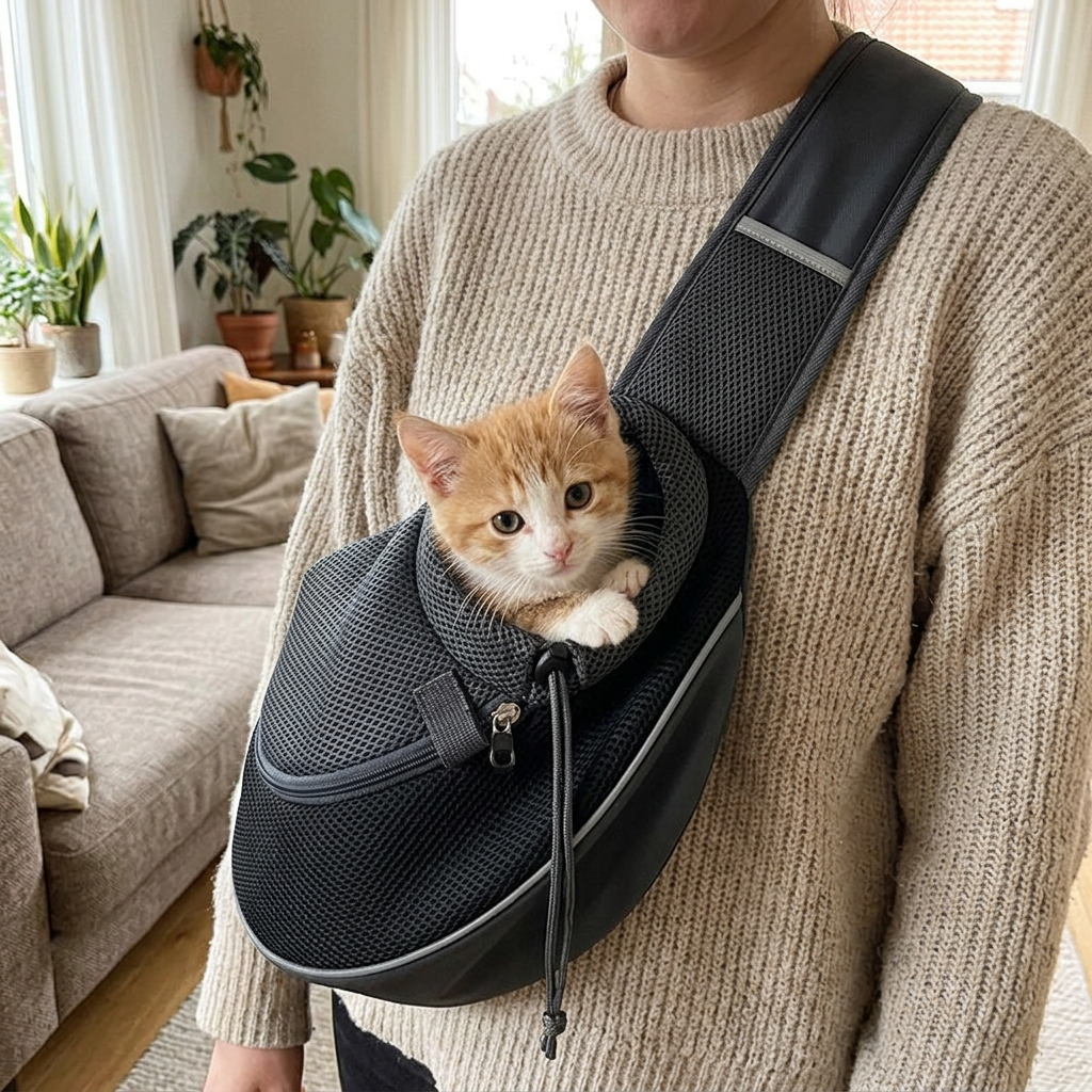 Hands-Free Pet Sling Carrier – Breathable Mesh for Small Dogs and Cats